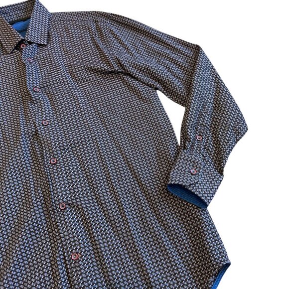 Visconti Black Long Sleeve Button-Down Shirt Black Colorful Print Size Medium - Picture 5 of 12
